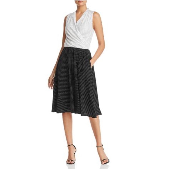 Kenneth Cole Dress Faux Wrap Midi Polka Dot Splice neck Size XL New w/Tag $119 - Picture 1 of 7